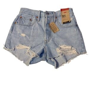 Levis 501 High Rise Distressed Denim Shorts Light Wash W26 New 56327-0250